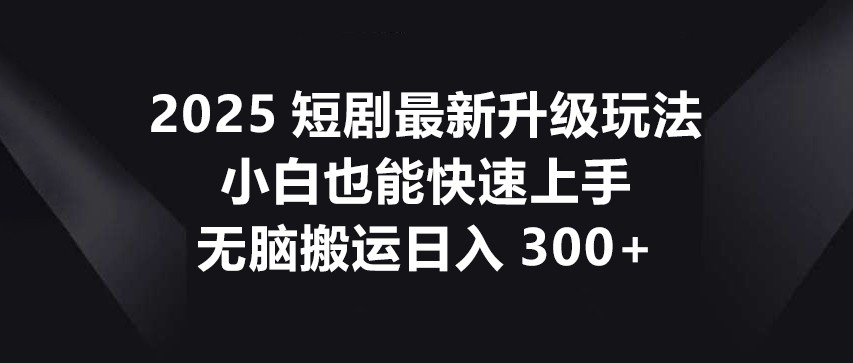 2025短剧最新升级玩法，小白也能快速上手，无脑搬运日入300+-玖哥网创