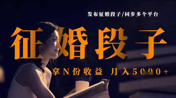 发布征婚段子，同步多个平台，拿N份收益，月入5k-玖哥网创