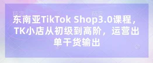 东南亚TikTok Shop3.0课程，TK小店​从初级到高阶，运营出单干货输出-玖哥网创