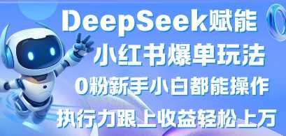 DeepSeek赋能小红书爆单玩法0粉新手小白都能操作，执行力跟上收益轻松上W，懒人勿做-玖哥网创