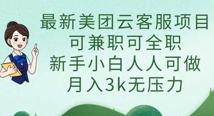最新美团云客服项目，可兼职可全职，新手小白人人可做，月入3k无压力-玖哥网创