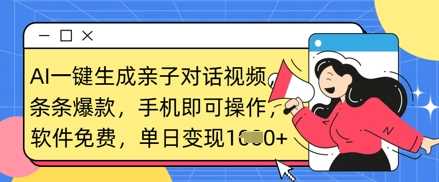 AI一键生成亲子对话视频，条条爆款，一部手机即可操作，单日变现数张-玖哥网创
