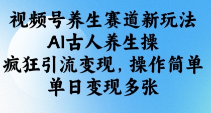 视频号养生赛道新玩法，AI古人养生操，疯狂引流变现，操作简单，单日变现多张-玖哥网创