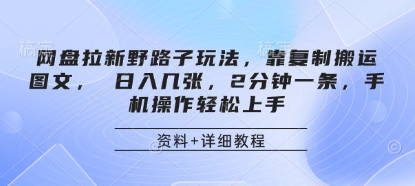 网盘拉新野路子玩法，靠复制搬运图文， 日入几张，2分钟一条，手机操作轻松上手-玖哥网创
