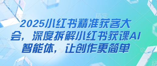 2025小红书精准获客大会，深度拆解小红书获课AI智能体，让创作更简单-玖哥网创