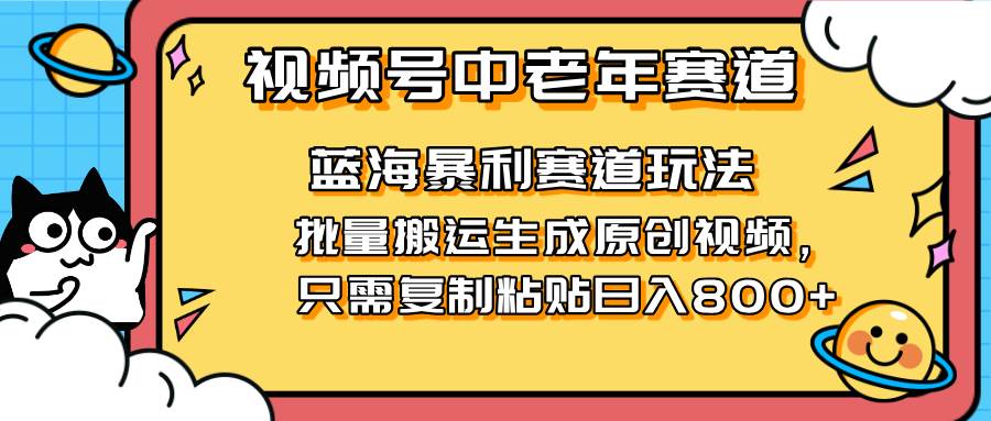 （14314期）2025视频号中老年短视频蓝海暴利风口！复制粘贴搬运视频单日赚800+，无…-玖哥网创