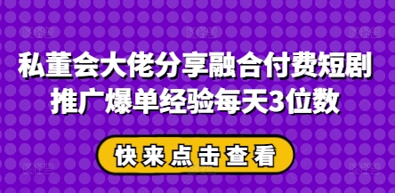 私董会大佬分享融合付费短剧推广爆单经验每天3位数-玖哥网创
