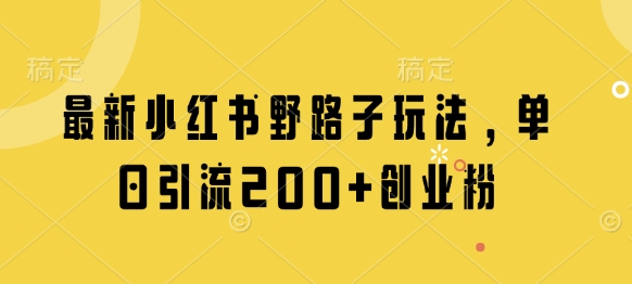 最新小红书野路子玩法，单日引流200+创业粉-玖哥网创