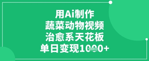 用Ai制作蔬菜动物视频，治愈系天花板，单日变现1k-玖哥网创