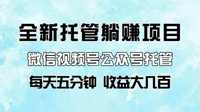 （14425期）全新托管躺赚项目，微信视频号公众号托管代运营，每天五分钟，收益大几百-玖哥网创