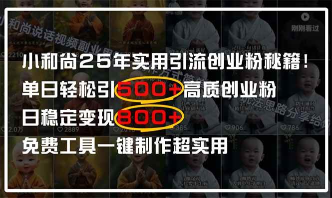 （14436期）小和尚2025年实用引流秘籍！单日轻松引500+高质量创业粉，日变现800+，…-玖哥网创