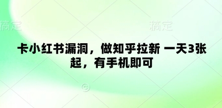 卡小红书漏洞，做知乎拉新 一天3张起，有手机即可-玖哥网创