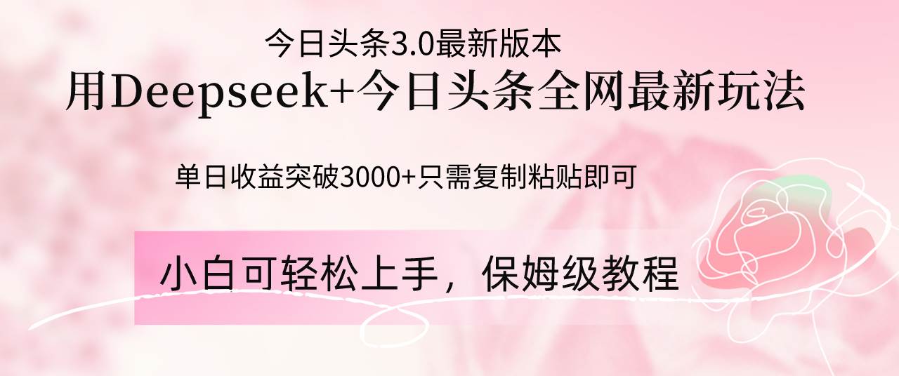 （14452期）Deepseek结合今日头条全网最新玩法，单日收益突破3000+，只需要简单的…-玖哥网创