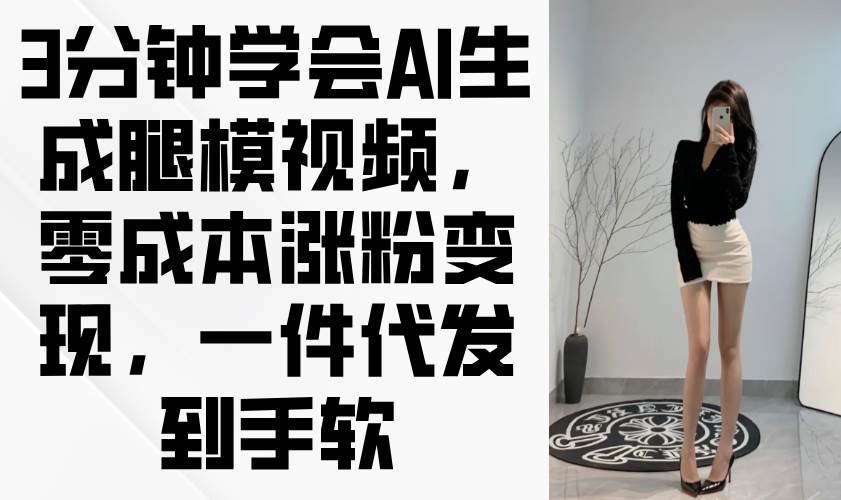 （14537期）3分钟学会AI生成腿模视频，零成本涨粉变现，一件代发到手软-玖哥网创