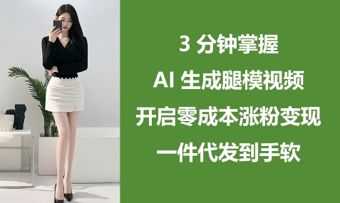 3分钟掌握AI生成腿模视频，开启零成本涨粉变现，一件代发到手软-玖哥网创
