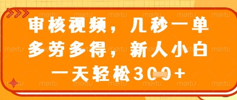 视频审核员，几秒一单，不限时间，不限地点，多做多得，新人小白一天轻松几张+【揭秘】-玖哥网创