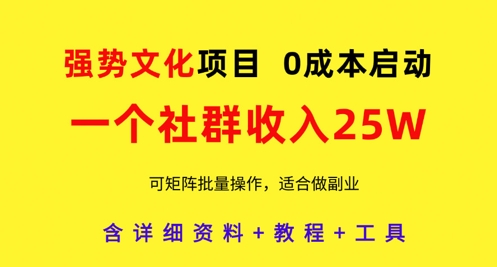 强势文化项目，一个社群收入25个W，0成本启动，可矩阵批量操作，原创详细实操教程-玖哥网创