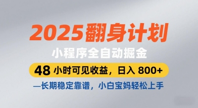 2025翻身计划，小程序全自动掘金，48小时可见收益，日入8张+，长期稳定靠谱，小白宝妈轻松上手【揭秘】-玖哥网创