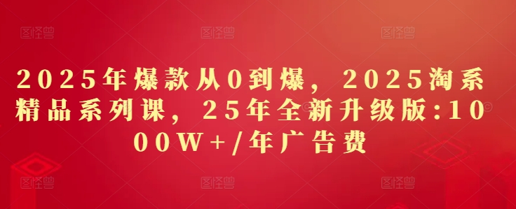 2025年爆款从0到爆，2025淘系精品系列课，25年全新升级版：1000W+1年广告费-玖哥网创