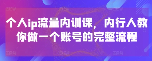个人ip流量内训课，内行人教你做一个账号的完整流程-玖哥网创
