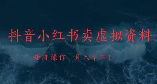 抖音小红书卖虚拟资料，市场需求一直存在，矩阵操作，月入1w+-玖哥网创