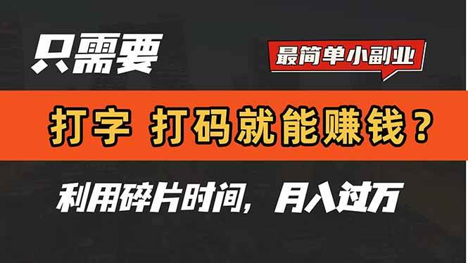 （14673期）只需要打字，打码，就能赚钱？简单的赚钱小副业，利用碎片时间，月入过万-玖哥网创