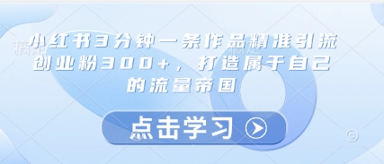 小红书3分钟一条作品精准引流创业粉300+，打造属于自己的流量帝国-玖哥网创