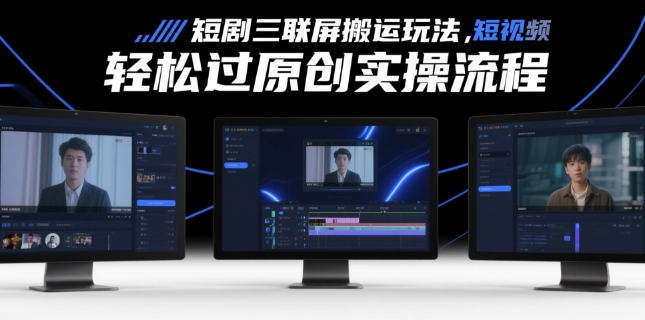 短剧三联屏搬运玩法，短剧搬运轻松过原创实操流程-玖哥网创