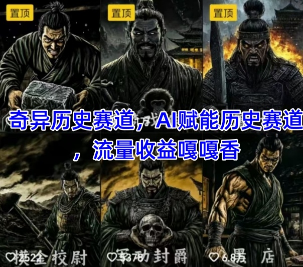 抖音奇异历史赛道，AI赋能历史赛道，流量收益嘎嘎香，狂撸伙伴计划-玖哥网创