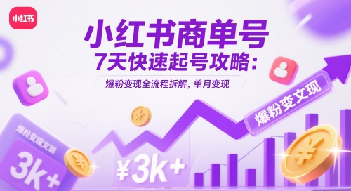 小红书商单号7天快速起号攻略：爆粉变现全流程拆解，单月变现3k+-玖哥网创