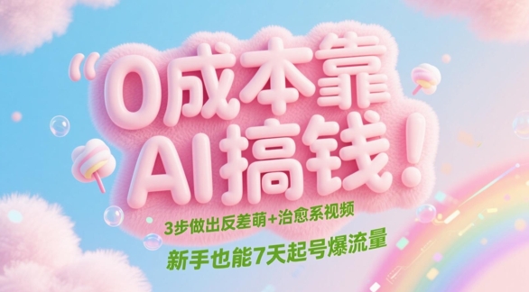 0成本靠AI搞钱！3步做出反差萌+治愈系视频，新手也能7天起号爆流量-玖哥网创