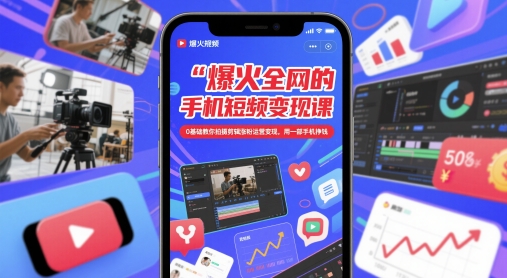 爆火全网的手机短视频变现课，0基础教你拍摄剪辑涨粉运营变现，用一部手机挣钱-玖哥网创