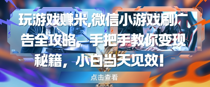 玩游戏挣米，微信小游戏刷广告全攻略，手把手教你变现秘籍，小白当天见效-玖哥网创