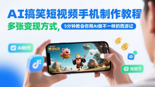 AI搞笑短视频手机制作教程，多张变现方式，5分钟教会你用AI做不一样的西游记-玖哥网创