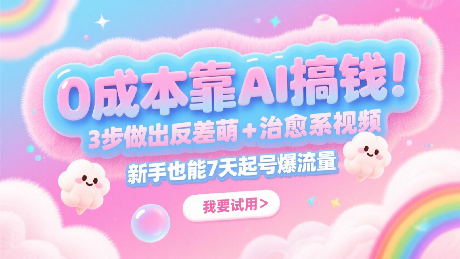 0成本靠AI搞钱！3步做出反差萌+治愈系视频，新手也能7天起号爆流量，月入5位数-玖哥网创