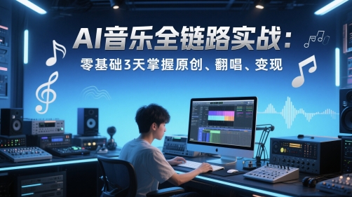 AI音乐全链路实战变现课：零基础3天掌握原创、翻唱、变现-玖哥网创