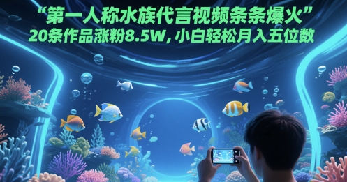 第一人称水族代言视频条条爆火，20条作品涨粉8.5W，小白轻松月入五位数-玖哥网创