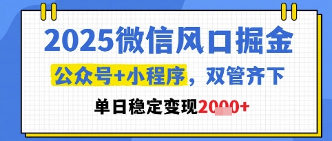 2025微信风口掘金，公众号+小程序双管齐下，单日稳定变现1k+【揭秘】-玖哥网创