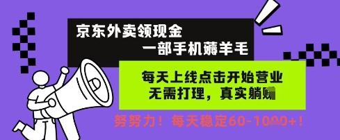 京东外卖领现金，一部手机薅羊毛，每天上线动动手指，无需打理，每天保底60+，每天就是如此轻松【揭秘】-玖哥网创