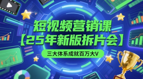 短视频营销课【25年新版拆片会】三大体系成就百万大V，包含正课、拆片会、手把手教学直播课等-玖哥网创