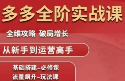 拼多多全阶实战课程，全维攻略，破局增长，从新手到运营高手-玖哥网创