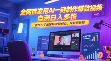 全网首发用AI一键制作爆款视频，自测日入多张，适合大学生宝妈兼职创业，保姆级教程-玖哥网创
