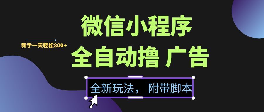 （15134期）微信小程序挂机撸广告，全新玩法，新手一天轻松800+【附带脚本】-玖哥网创