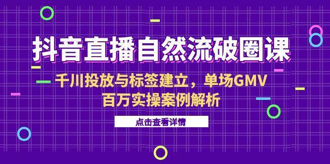 （15136期）抖音直播自然流破圈课-6月，千川投放与标签建立，单场GMV百万实操案例解析-玖哥网创