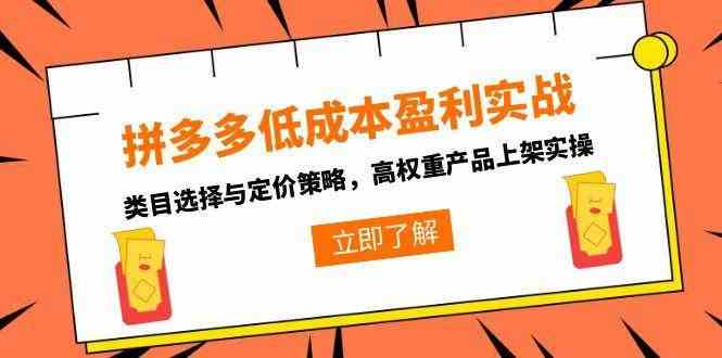 拼多多低成本盈利实战，类目选择与定价策略，高权重产品上架实操-玖哥网创