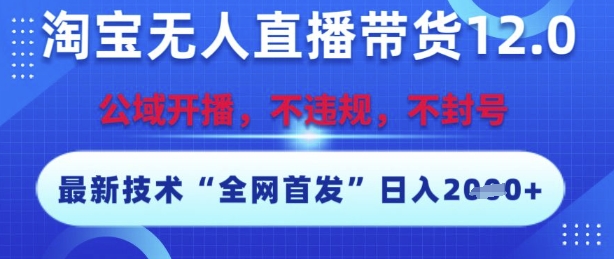 淘宝无人直播带货12.0，最新技术，不封号，不违规，操作简单，开播爆单，日入多张【揭秘】-玖哥网创