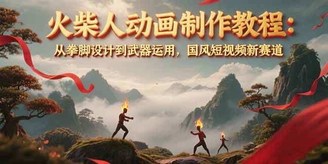 （15171期）火柴人动画制作教程：从拳脚设计到武器运用，国风短视频新赛道-玖哥网创