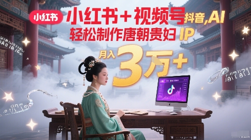 小红书+视频号+抖音，AI轻松制作唐朝贵妇IP，每天30分钟，轻松产出N条，月入3W+-玖哥网创