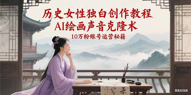 历史女性独白创作教程，AI绘画声音克隆术，10万粉账号运营秘籍-玖哥网创
