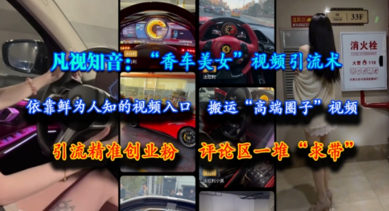 凡视知音：“香车美女”视频引流术，依靠鲜为人知的视频入口，搬运“高端圈子”视频，引流精准创业粉，评论区一堆“求带”-玖哥网创